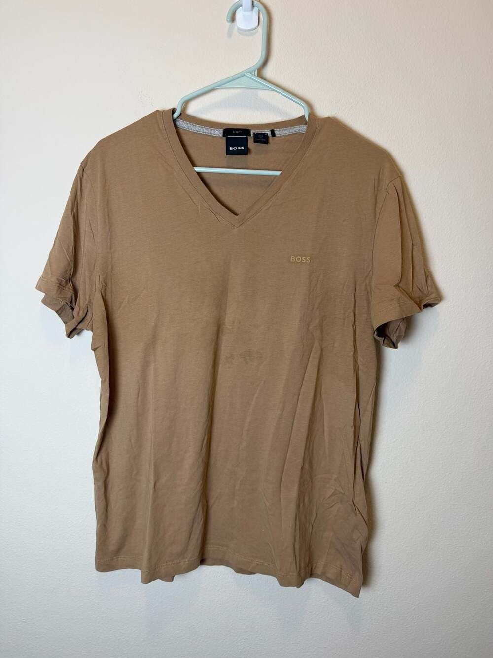 BOSS Slim Fit V-Neck Logo T-Shirt Brown Men's XL